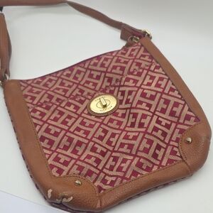 Tommy Hilfiger Pink Logo Canvas Shoulder Bag with Brown Trim